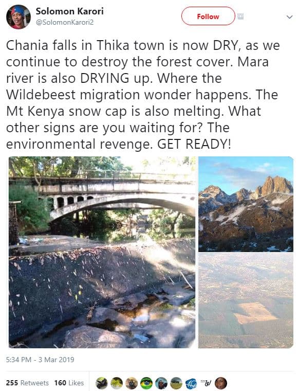 Solomon karori solomonkaroriz follow chania falls in thika town is now dry, as w