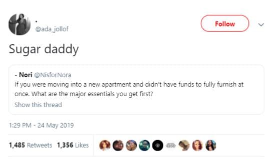 Follow qada_jollor sugar daddy nori nisfornora you were moving into ne soartment