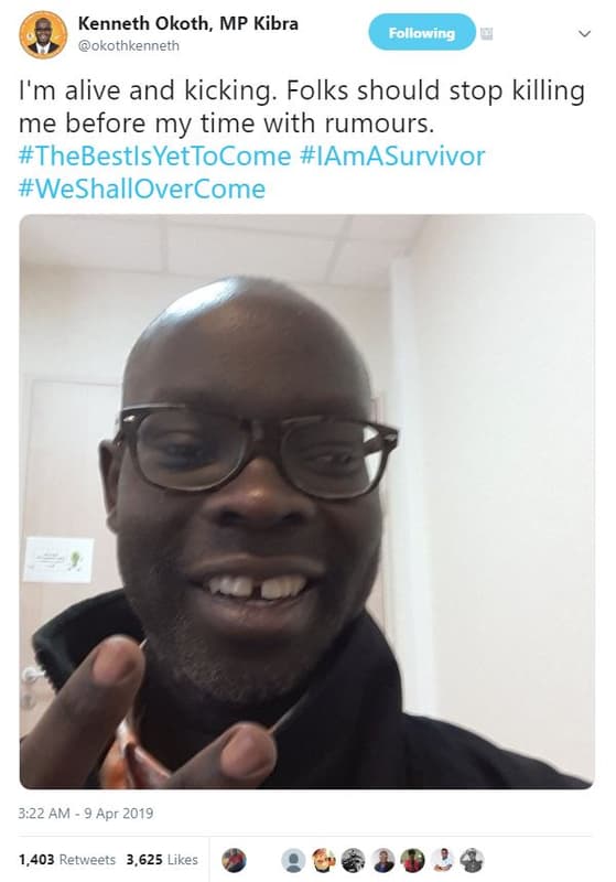 Kenneth okoth, mp kibra okothkenneth following im alive and kicking folks should