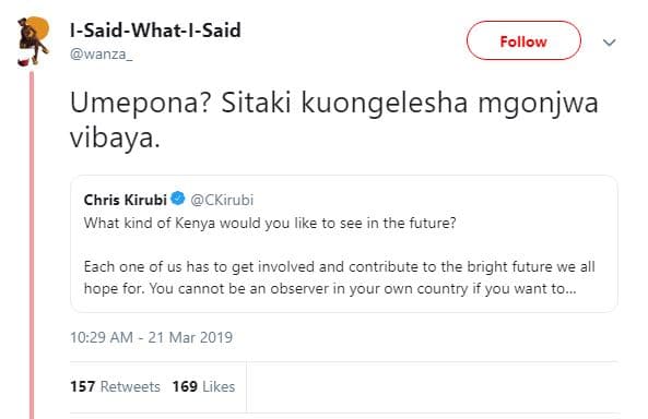 Isaidwhatisaid wanza _ follow umepona? sitaki kuongelesha mgonjwa vibaya. chris