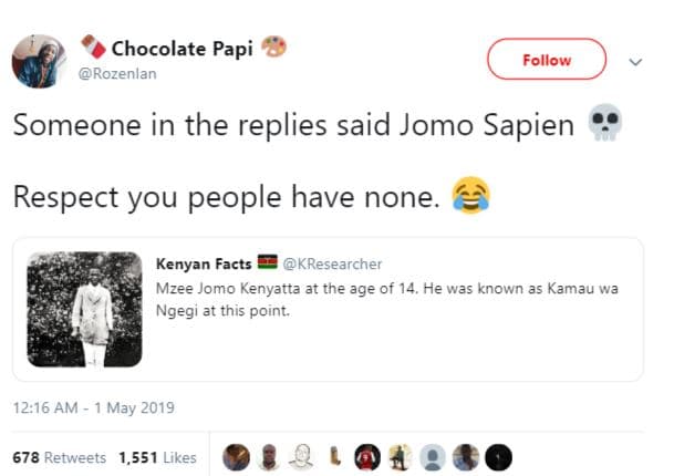Chocolate papi rozenlan follow someone in the replies said jomo sapien respect y