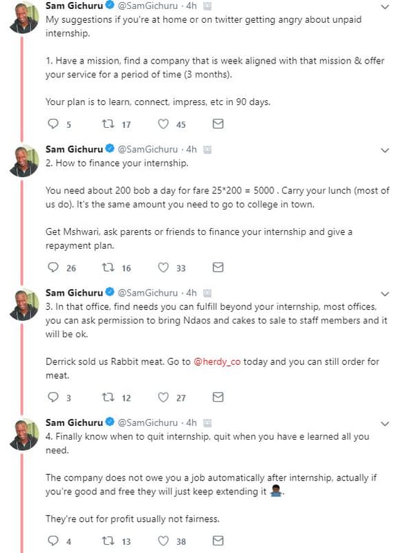 Sam gichuru samgichuru my suggestions if you're at home or on twitter getting an