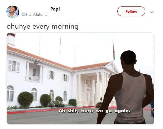 Papi brianmutuma follow ohunye every morning ah shij, hera we 99 egain.