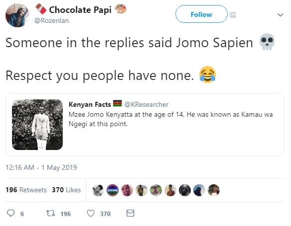 Chocolate papi rozenlan follow someone in the replies said jomo sapien respect y