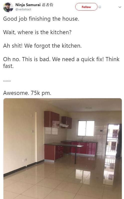 Ninja samurai 76lf verbstract follow good job finishing the house. wait, where i