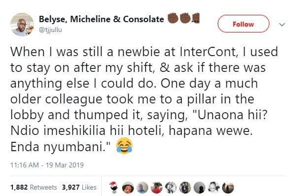 Belyse, micheline consolate tjjullu follow when was still a newbie at intercont,