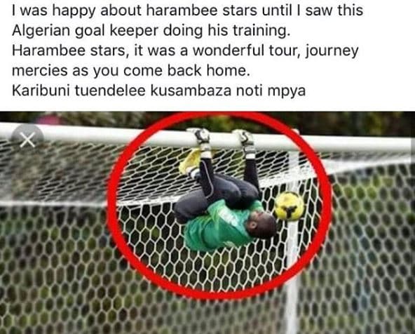 Was happy about harambee stars until saw this algerian goal keeper doing his tra