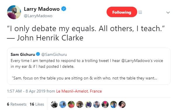Larry madowo larrymadowo following only debate my equals. all others, teach' joh