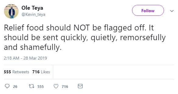 Ole teya kevin_teya follow relief food should not be flagged off. it should be s