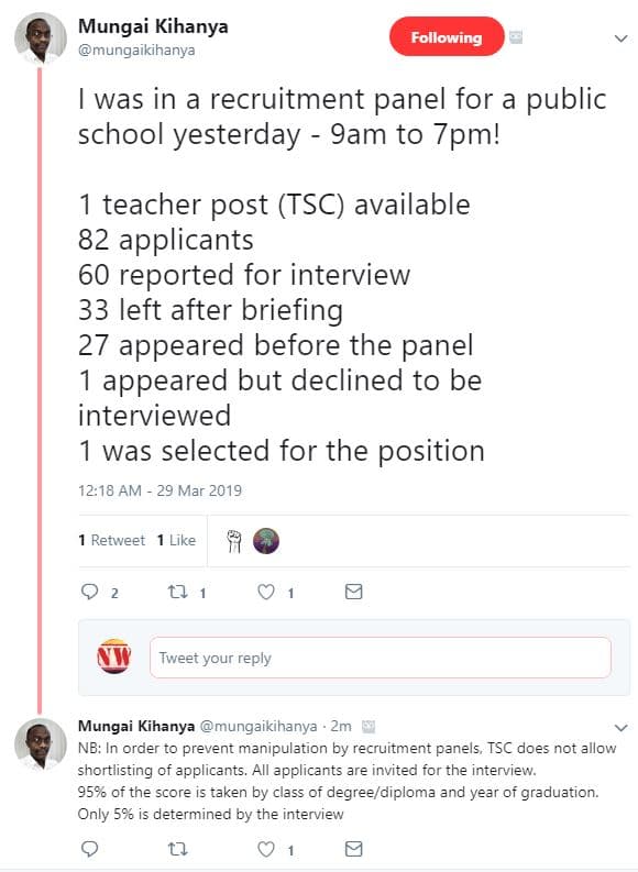 Mungai kihanya mungaikihanya following was in a recruitment panel for a public s