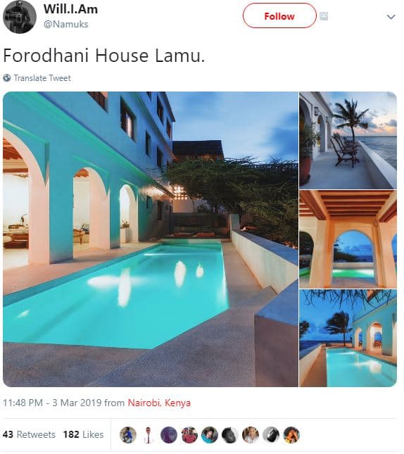 Will.i.am namuks follow forodhani house lamu translate tweet 11.48 pm 3 mar from