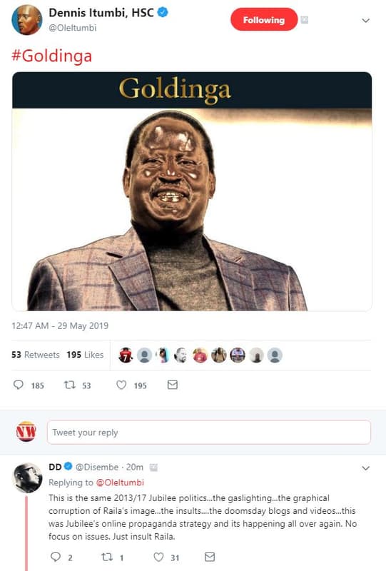 Dennis itumbi, hsc oleltumbi following goldinga goldinga 12.47 am may 53 retweet