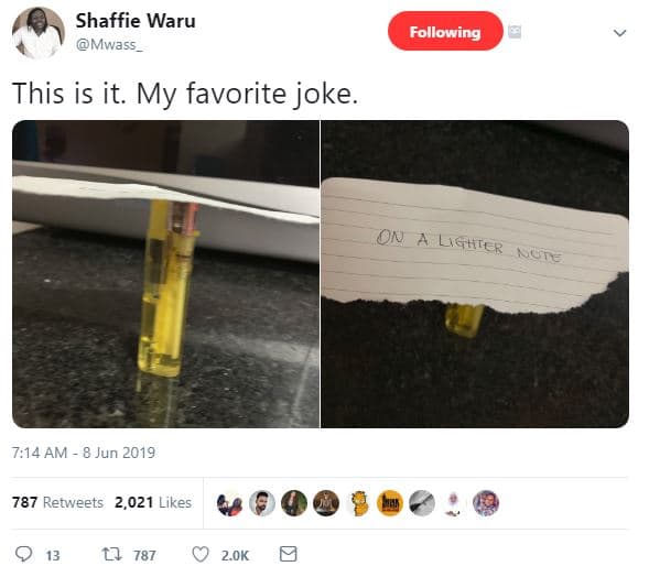 Shaffie waru mwass following this is it. my favorite joke. oi 7,14 am 8 jun 787