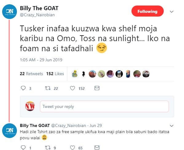 Billy the goat on crazy _ nairobian following tusker inafaa kuuzwa kwa shelf moj
