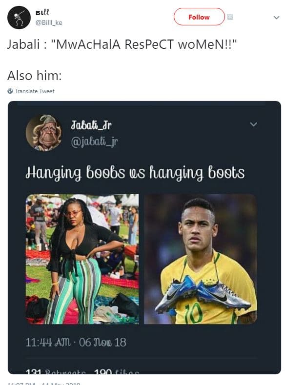 Bıl billl_ke follow jabali mwachala respect womeni! also him translate tweet jab