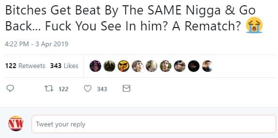 Bitches get beat by the same nigga go back. fuck you see in him? a rematch? 4.22