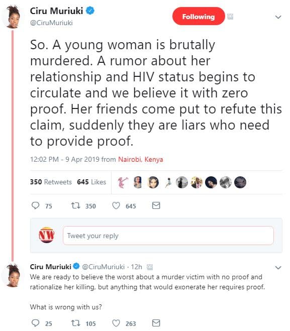 Ciru muriuki cirumuriuki following so a young woman is brutally murdered. a rumo