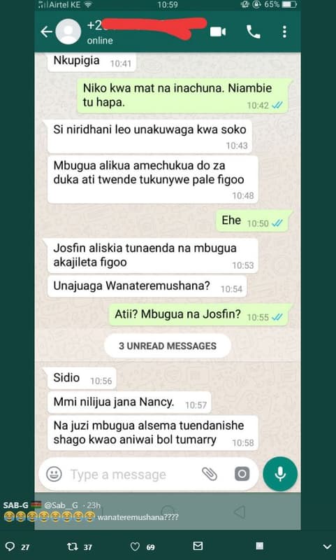 Airtel ke 10.59 65 online nkupigia 10.41 niko kwa mat na inachuna. niambie tu ha