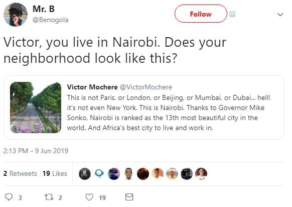 Mr. b benogola follow victor, you live in nairobi. does your neighborhood look l