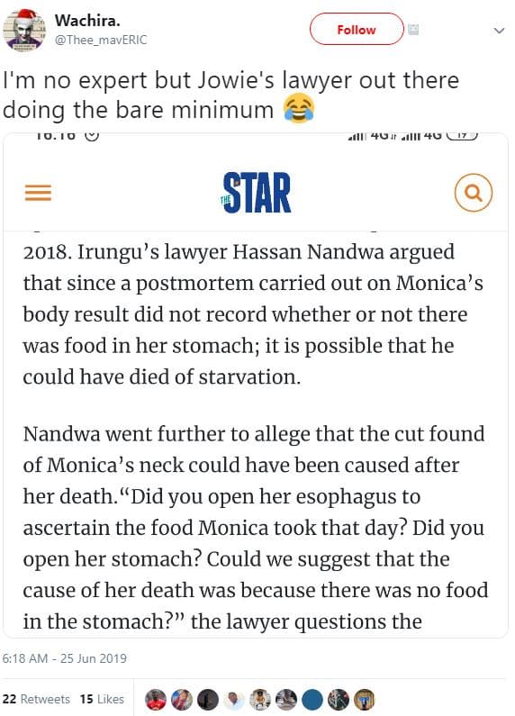 Wachira. thee_maveric follow i'm no expert but jowie's lawyer out there doing th