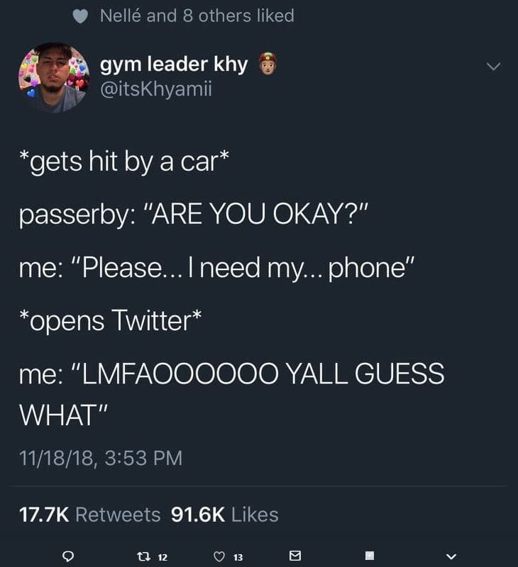 Nellé and 8 others liked gym leader khy itskhyamii getshit by a car passerby are