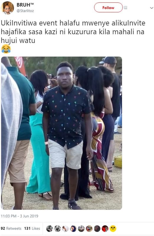 Bruht starlitoz follow ukilnvitiwa event halafu mwenye alikulnvite hajafika sasa