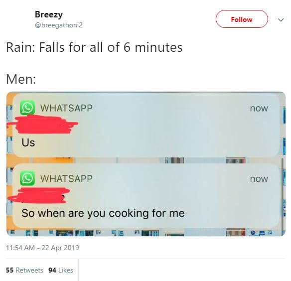 Breezy breegathoniz follow rain falls for all of 6 minutes men whatsapp now us w