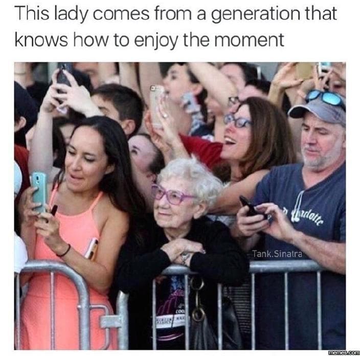 This lady comes from a generation that knows how to enjoy the moment tank sinalr