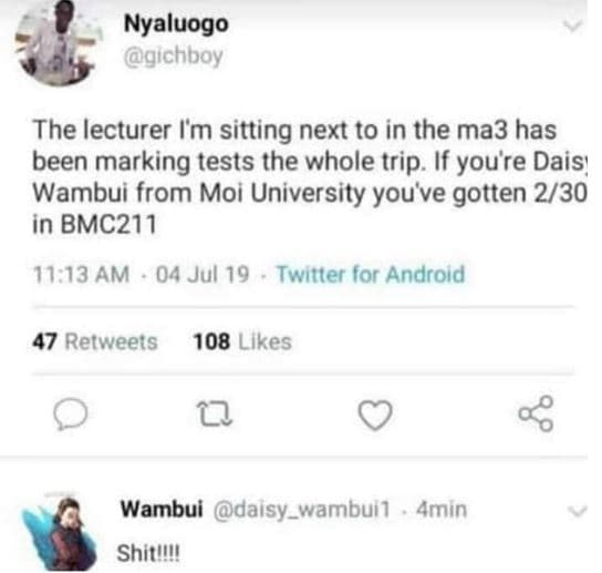 Nyaluogo gichboy the lecturer im sitting next to in the ma3 has been marking tes