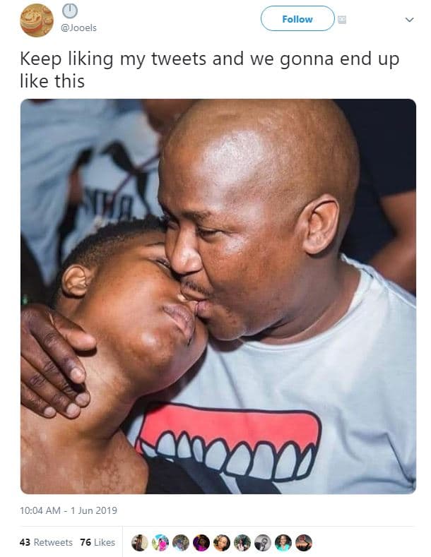 Follow jooels keep liking my tweets and we gonna end up like this 10.04 am jun 4