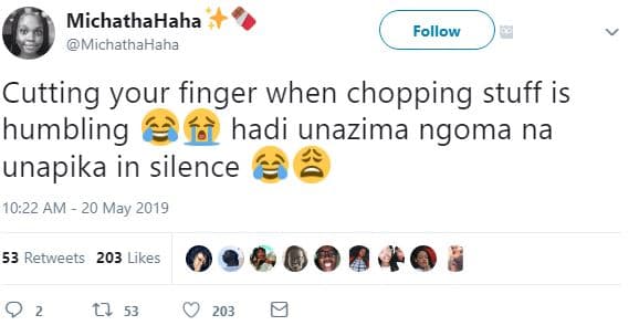 Michathahaha michathahaha follow cutting your finger when chopping stuff is humb