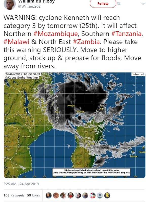 Wiillam au plooy williamz902 follow warning cyclone kenneth will reach category