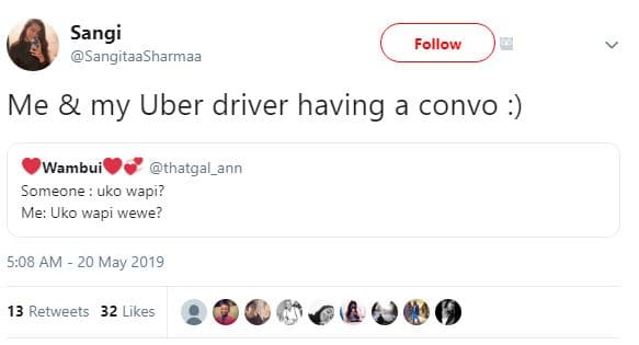 Sangi sangitaasharmaa follow me my uber driver having a convo wambui thatga ann