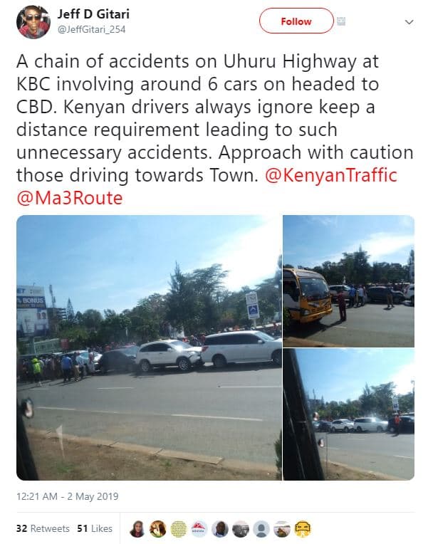Jeff d gitari jeffgitari_254 follow a chain of accidents on uhuru highway at kbc