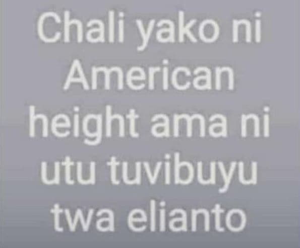 Chali yako ni american height ama ni utu tuvibuyu twa elianto