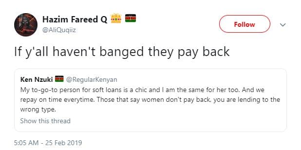 Hazim fareed q aliquqiiz follow if y'all haven't banged they pay back ken nzuki