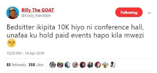 Billy_ ihe goai crazy_nairobian following bedsitter ikipita 1ok hiyo ni conferen