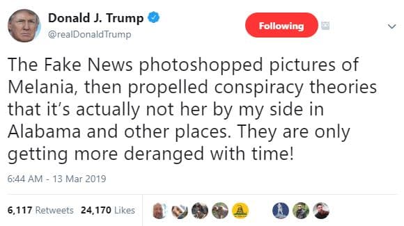 Donald j. trump realdonaldtrump following the fake news photoshopped pictures of