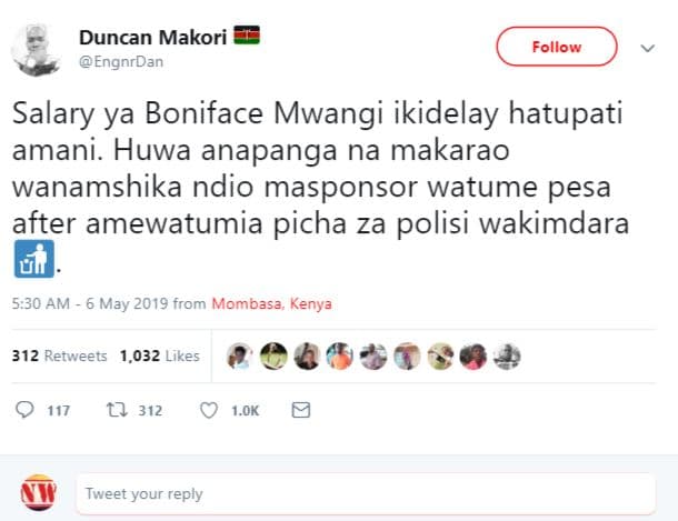 Duncan makori engnrdan follow salary ya boniface mwangi ikidelay hatupati amani.