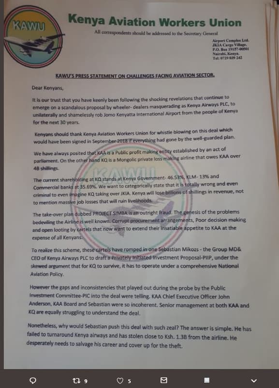 Kawu kenya aviation workers union all correspondents should be uddrcsscd to thc