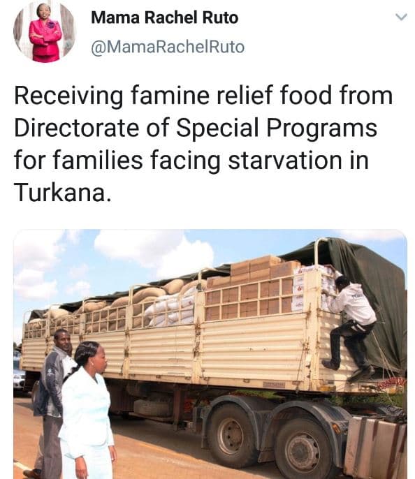 Mama rachel ruto mamarachelruto receiving famine relief food from directorate of