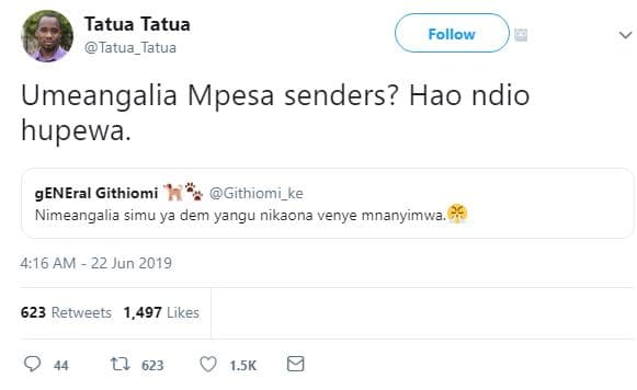 Tatua tatua tatua_tatua follow umeangalia mpesa senders? hao ndio hupewa. genera