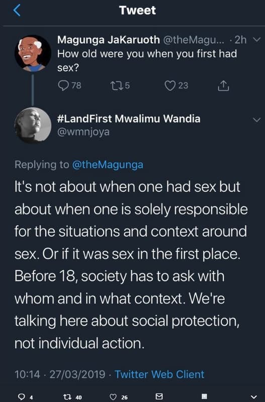 Tweet magunga jakaruoth themagu_ 2h how old were you when you first had sex? 078