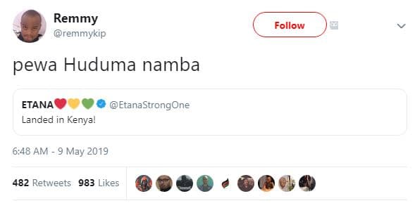 Remmy remmykip follow pewa huduma namba etana landed in kenya etanastrongone 6,4