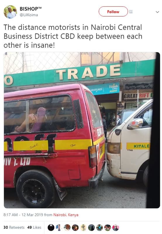 Bishoptm lilkoima follow the distance motorists in nairobi central business dist