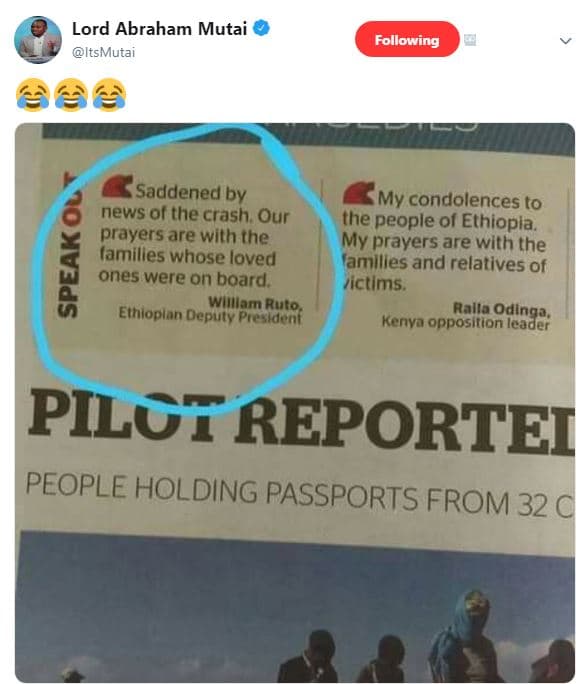 Lord abraham mutai itsmutai following saddened by my condolences to news of the