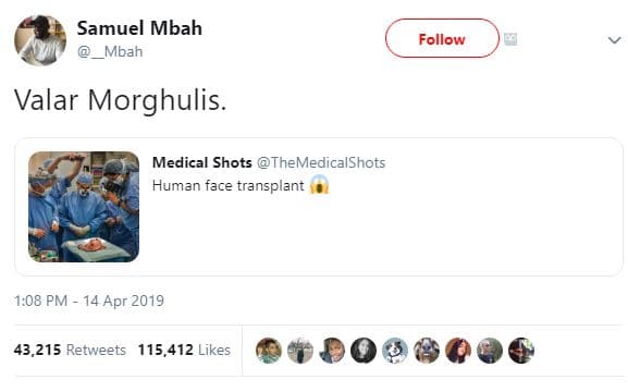 Samuel mbah mbah follow valar morghulis. medical shots themedicalshots human fac