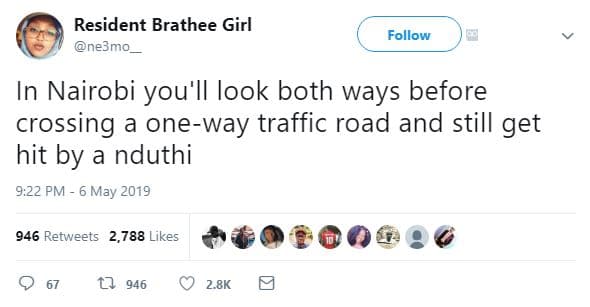 Resident brathee girl ne3mo follow in nairobi you'll look both ways before cross