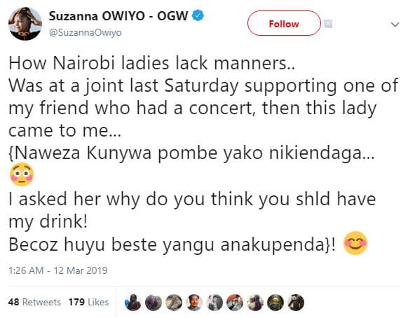 Suzanna owiyo ogw suzannaowiyo follow how nairobi ladies lack manners. was at a