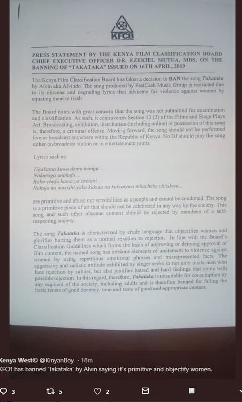 Kcp press statement by tiie kenya film classification roard ciief executive ofkc